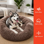 Pet Dog Bed Bedding Warm Plush Round Soft Dog Nest Light Coffee XL 100cm