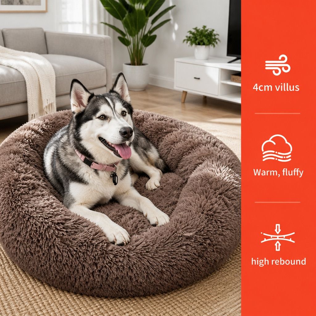 Pet Dog Bed Bedding Warm Plush Round Soft Dog Nest Light Coffee XL 100cm