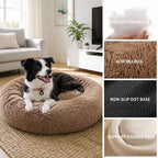 Pet Dog Bed Bedding Warm Plush Round Soft Dog Nest Light Coffee XL 100cm