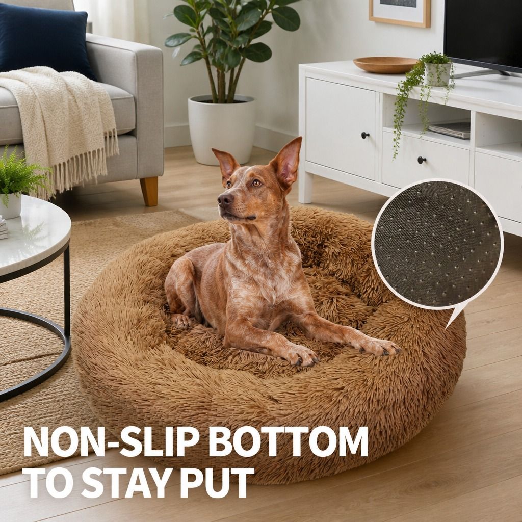 Pet Dog Bed Bedding Warm Plush Round Soft Dog Nest Light Coffee XL 100cm