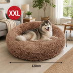 Pet Dog Bed Bedding Warm Plush Round Soft Dog Nest Light Coffee XXL 120cm