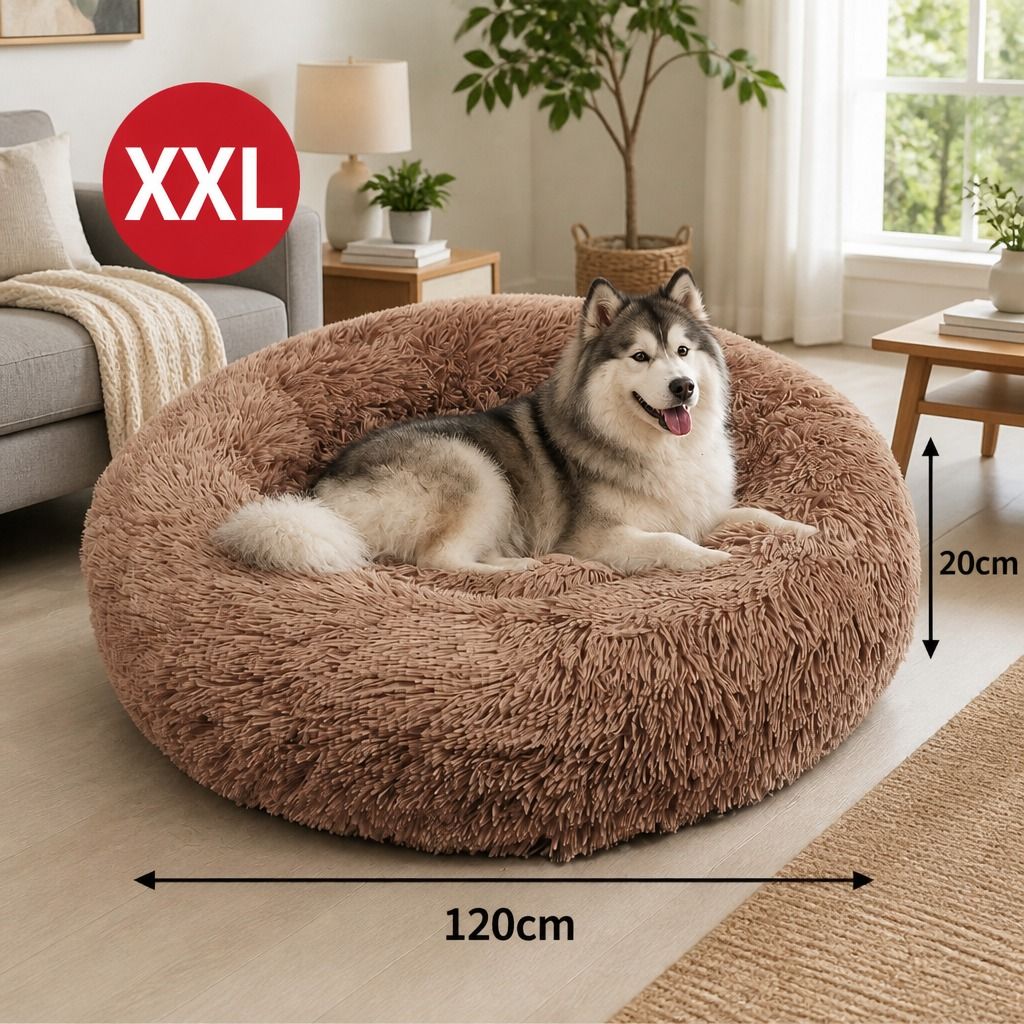 Pet Dog Bed Bedding Warm Plush Round Soft Dog Nest Light Coffee XXL 120cm