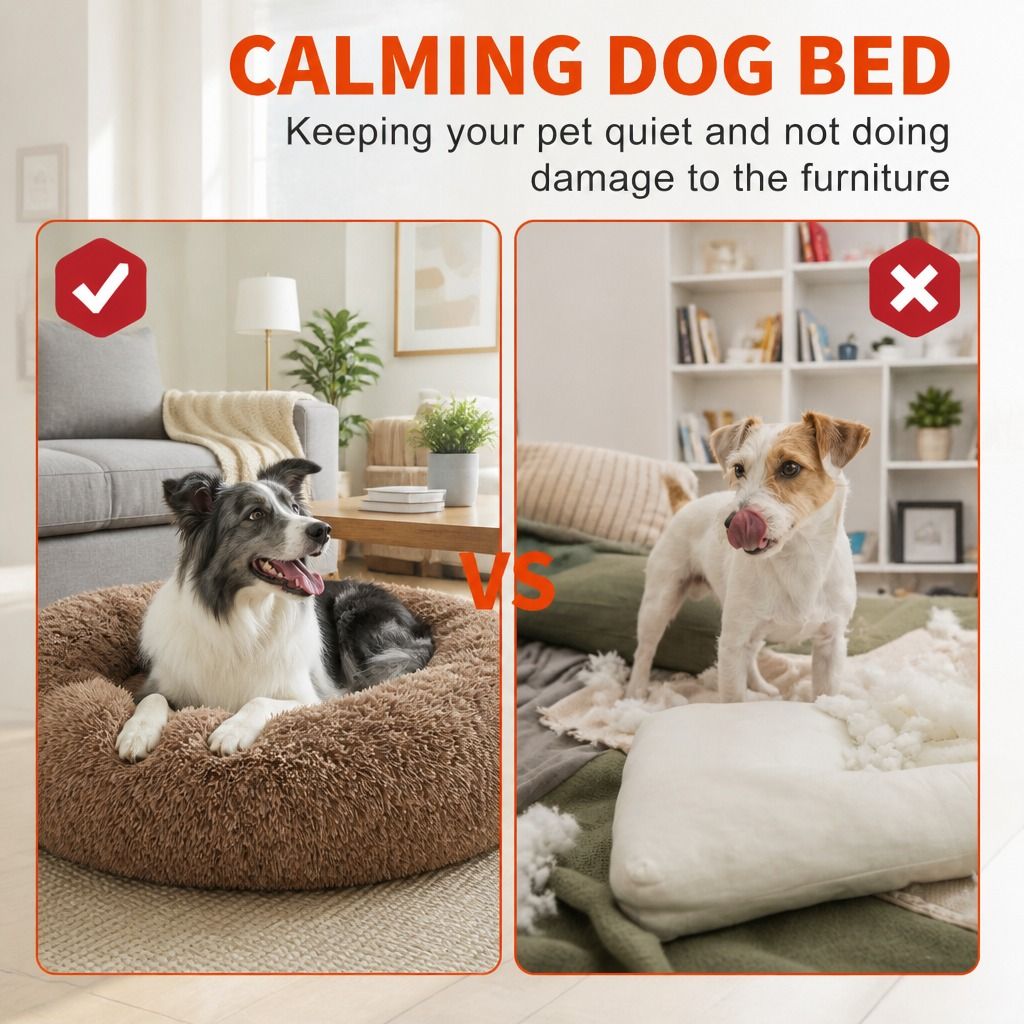 Pet Dog Bed Bedding Warm Plush Round Soft Dog Nest Light Coffee XXL 120cm