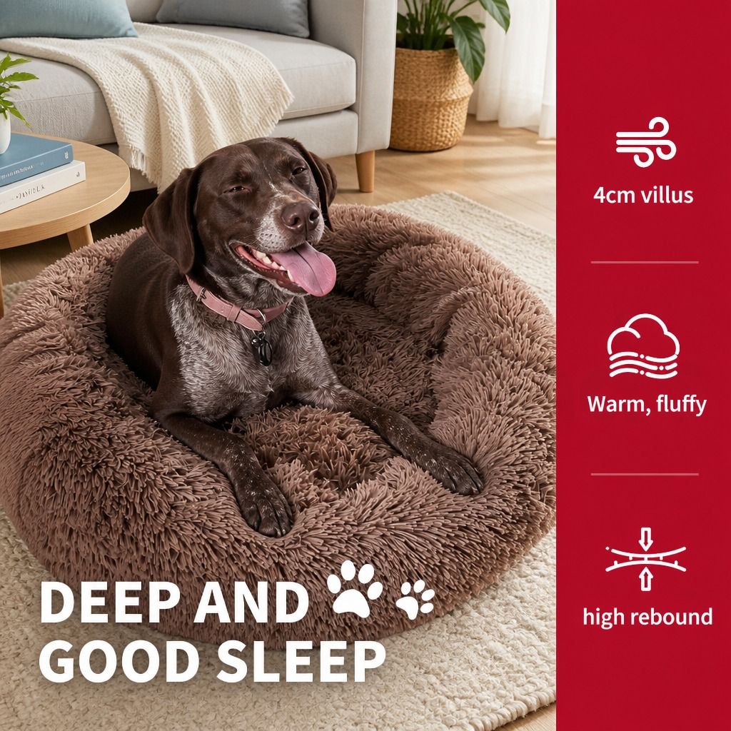 Pet Dog Bed Bedding Warm Plush Round Soft Dog Nest Light Coffee XXL 120cm