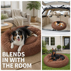 Pet Dog Bed Bedding Warm Plush Round Soft Dog Nest Light Coffee XXL 120cm