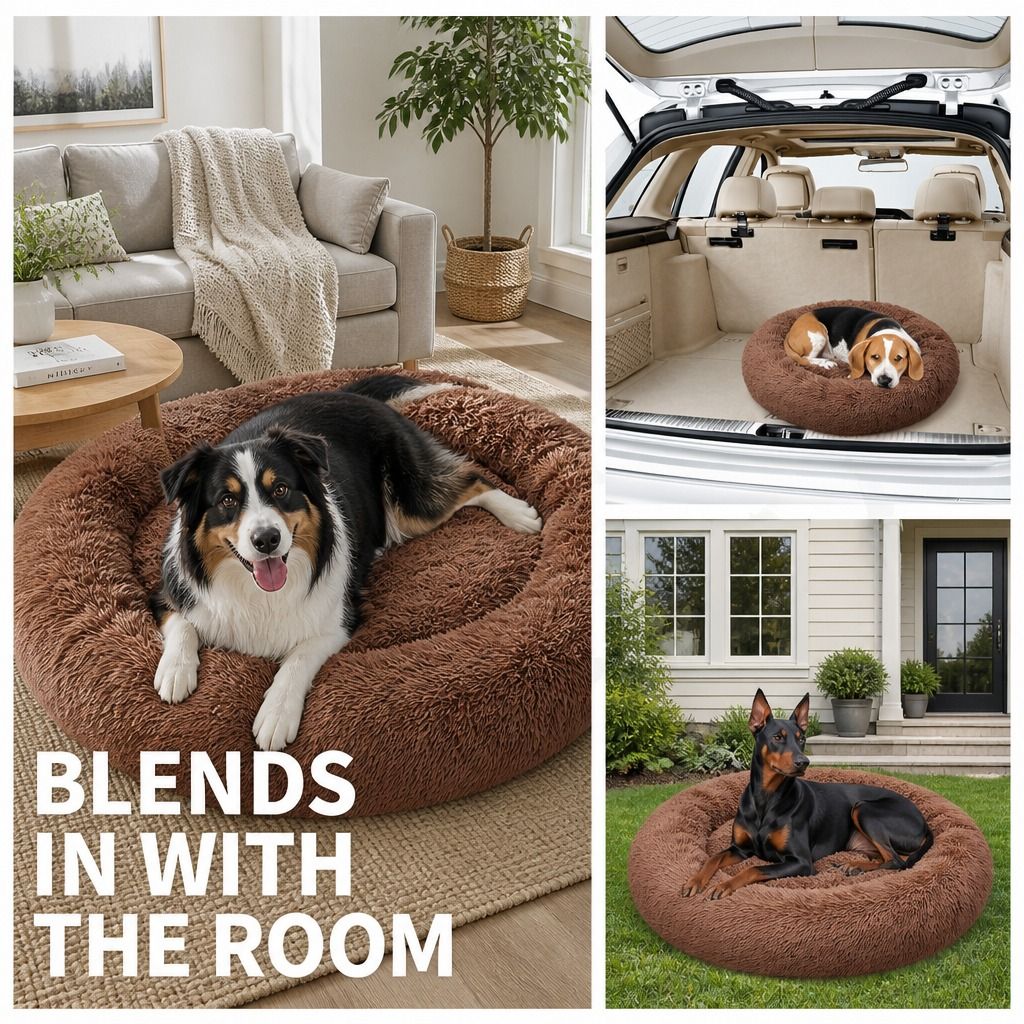 Pet Dog Bed Bedding Warm Plush Round Soft Dog Nest Light Coffee XXL 120cm
