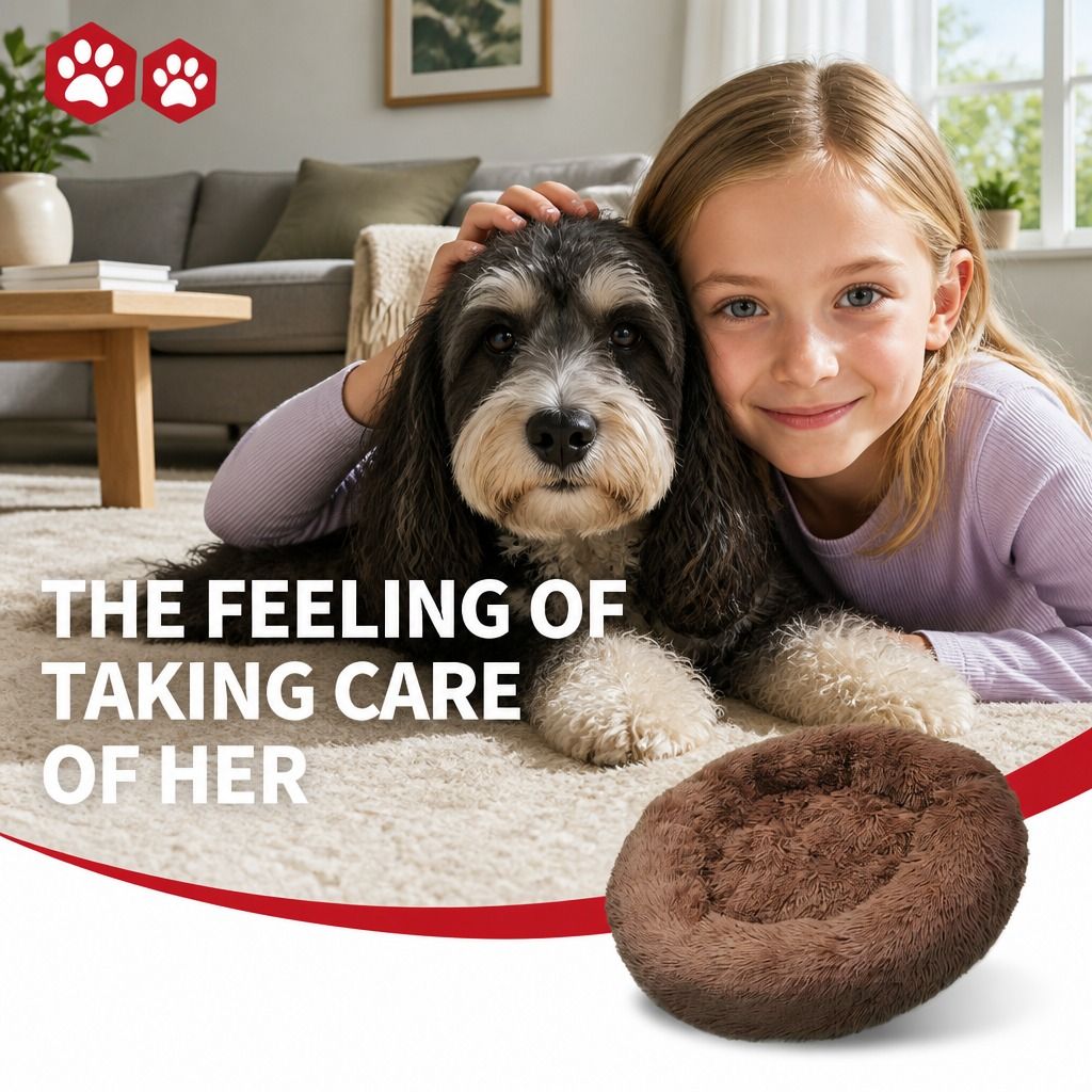 Pet Dog Bed Bedding Warm Plush Round Soft Dog Nest Light Coffee XXL 120cm