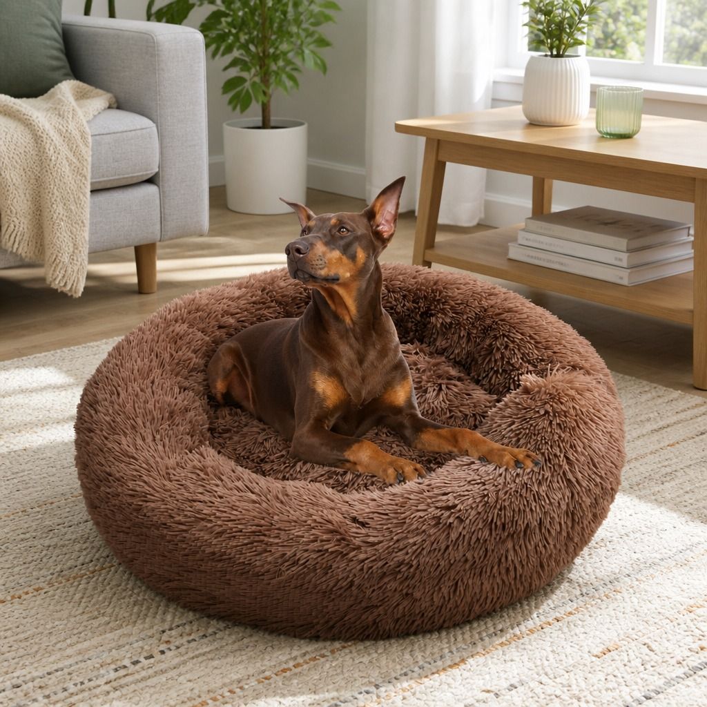 Pet Dog Bed Bedding Warm Plush Round Soft Dog Nest Light Coffee XXL 120cm