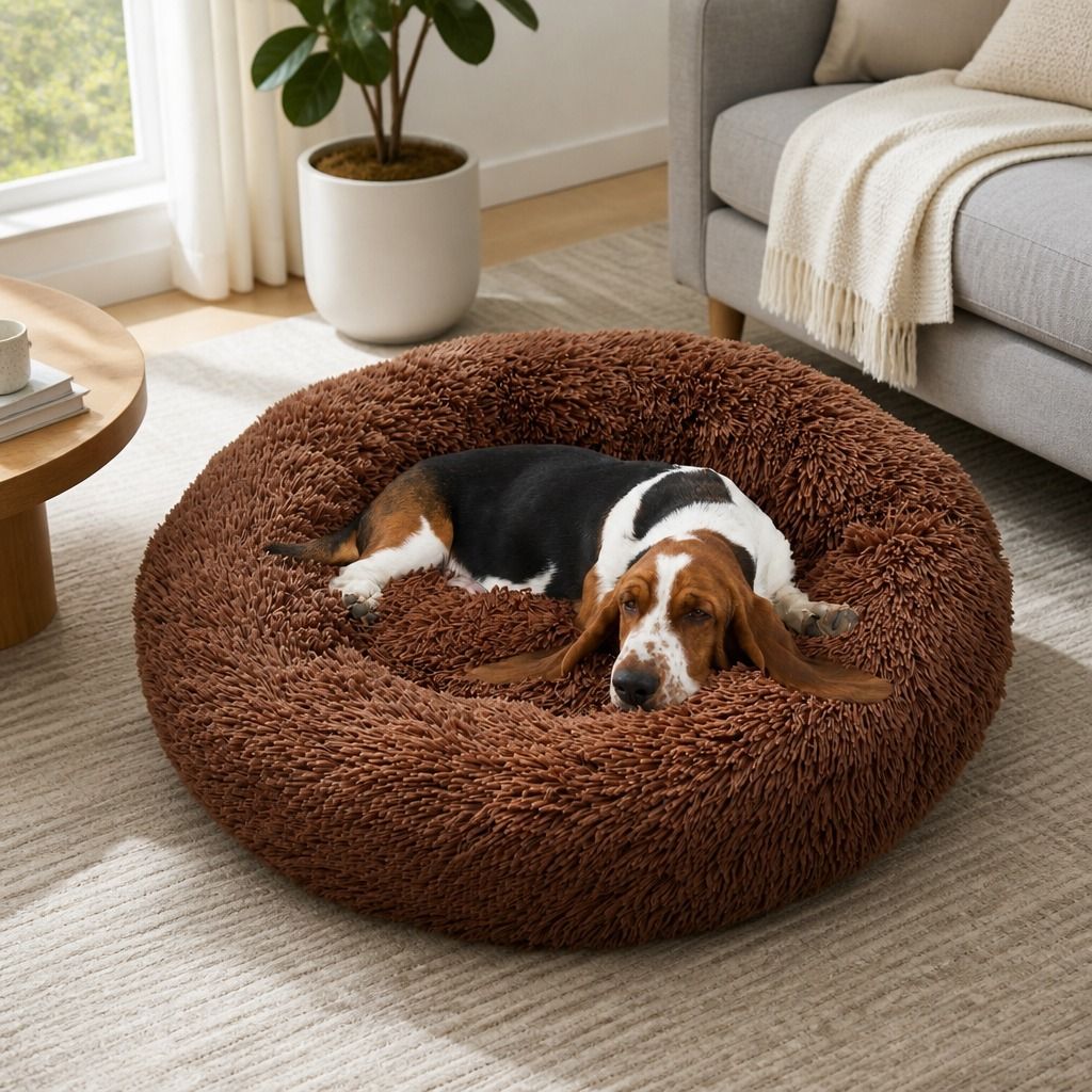 Pet Dog Bed Bedding Warm Plush Round Soft Dog Nest Light Coffee XXL 120cm