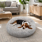 Pet Dog Bed Bedding Warm Plush Round Comfortable Dog Nest Light Grey Large 90cm Large