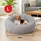 Pet Dog Bed Bedding Warm Plush Round Comfortable Dog Nest Light Grey Large 90cm Large