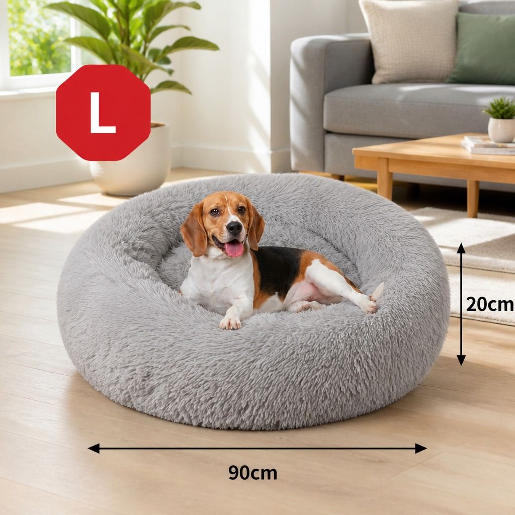 Pet Dog Bed Bedding Warm Plush Round Comfortable Dog Nest Light Grey Large 90cm Large