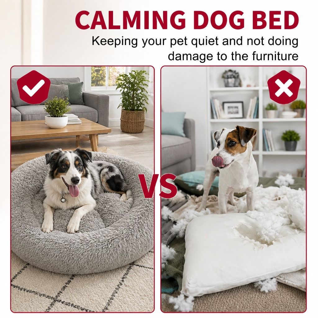 Pet Dog Bed Bedding Warm Plush Round Comfortable Dog Nest Light Grey Large 90cm Large