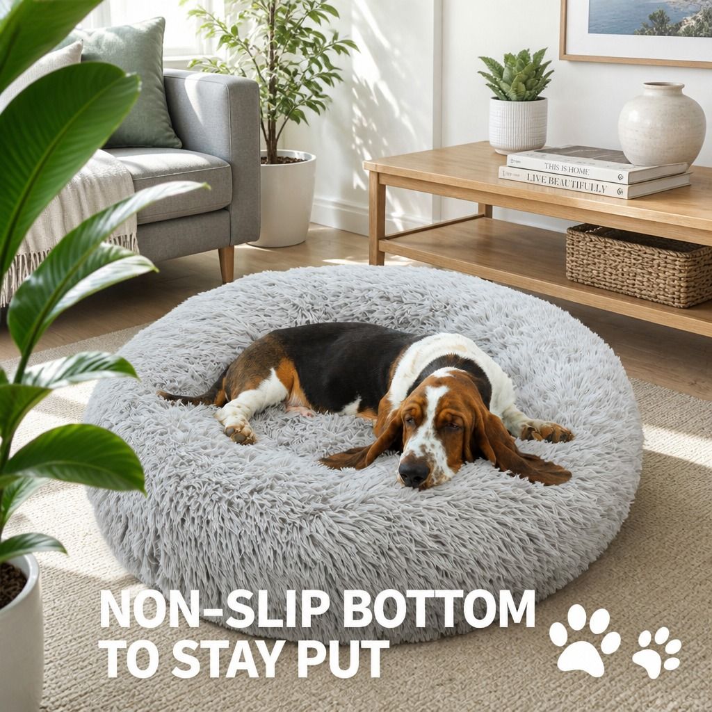 Pet Dog Bed Bedding Warm Plush Round Comfortable Dog Nest Light Grey Large 90cm Large