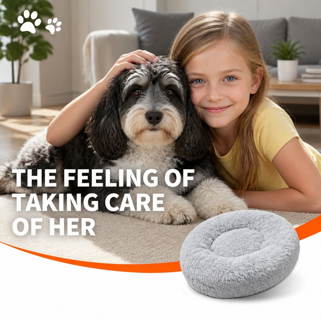 Pet Dog Bed Bedding Warm Plush Round Comfortable Dog Nest Light Grey Large 90cm Large