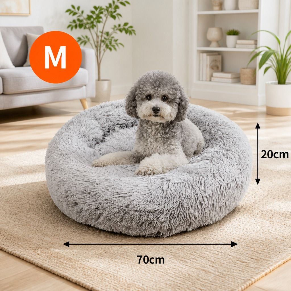 Pet Dog Bed Bedding Warm Plush Round Comfortable Dog Nest Light Grey M 70cm