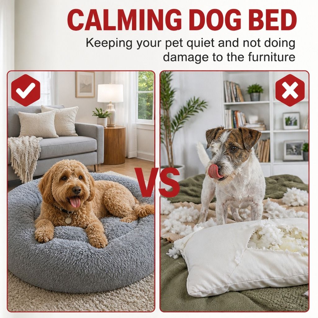 Pet Dog Bed Bedding Warm Plush Round Comfortable Dog Nest Light Grey M 70cm