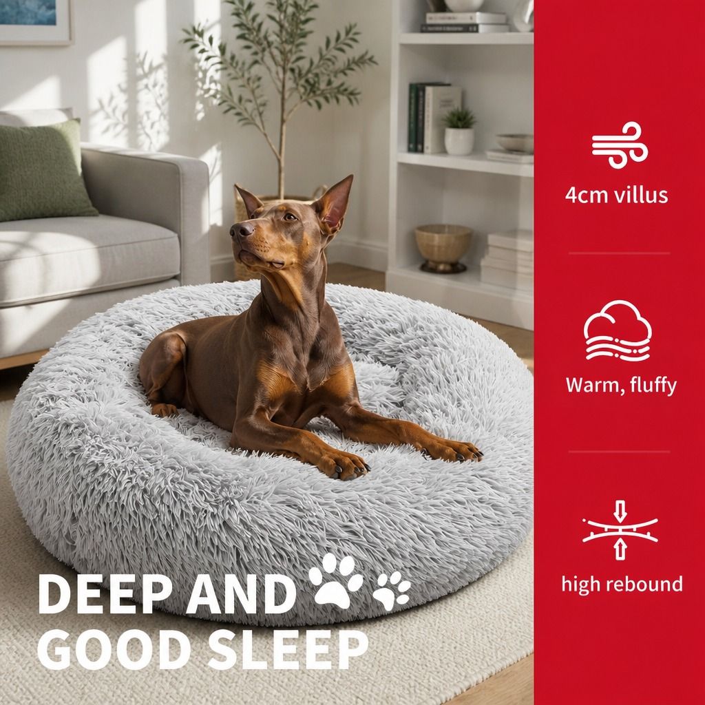 Pet Dog Bed Bedding Warm Plush Round Comfortable Dog Nest Light Grey M 70cm