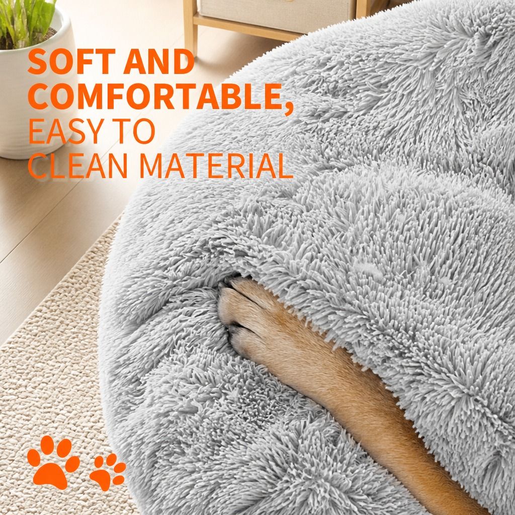 Pet Dog Bed Bedding Warm Plush Round Comfortable Dog Nest Light Grey M 70cm