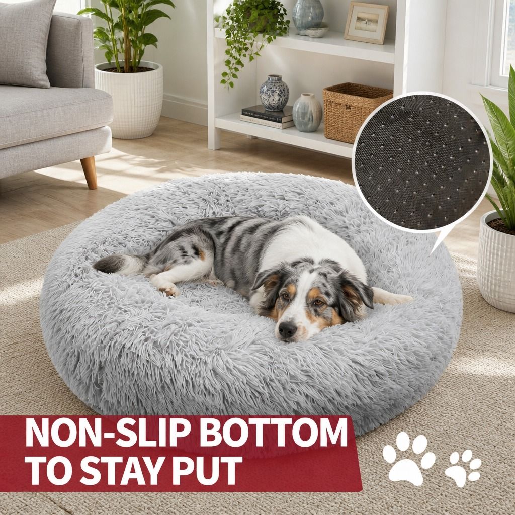 Pet Dog Bed Bedding Warm Plush Round Comfortable Dog Nest Light Grey M 70cm
