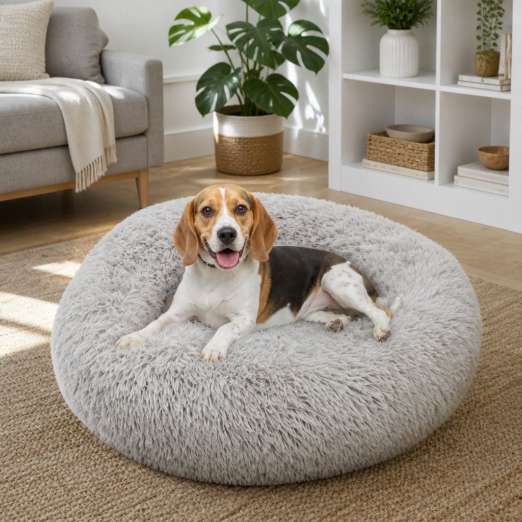 Pet Dog Bed Bedding Warm Plush Round Comfortable Dog Nest Light Grey M 70cm