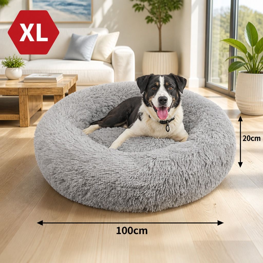 Pet Dog Bed Bedding Warm Plush Round Comfort Dog Nest Light Grey kennel XL 100cm