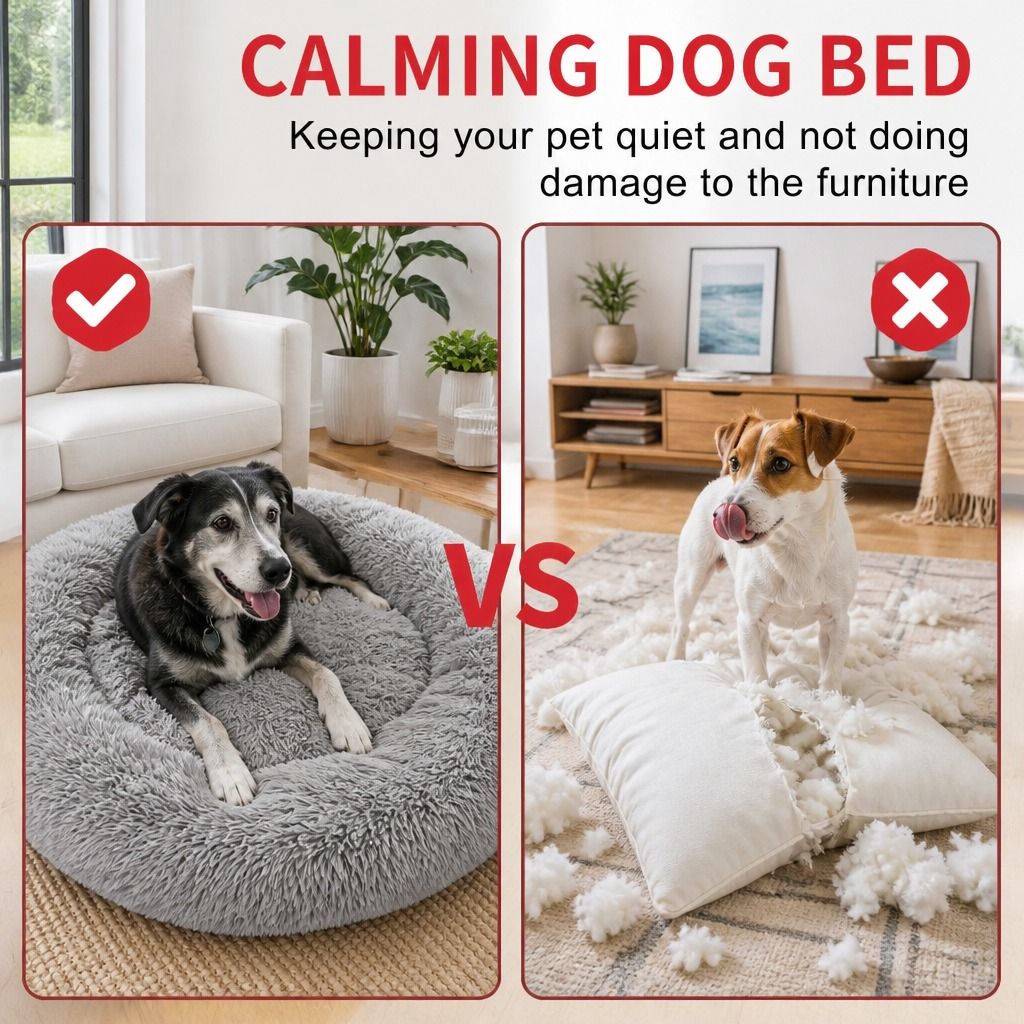 Pet Dog Bed Bedding Warm Plush Round Comfort Dog Nest Light Grey kennel XL 100cm