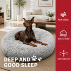Pet Dog Bed Bedding Warm Plush Round Comfort Dog Nest Light Grey kennel XL 100cm