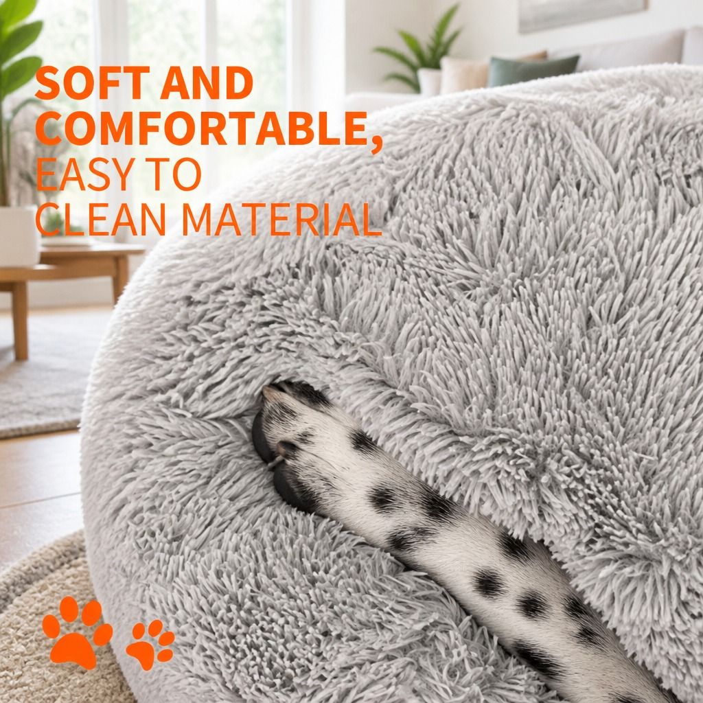 Pet Dog Bed Bedding Warm Plush Round Comfort Dog Nest Light Grey kennel XL 100cm