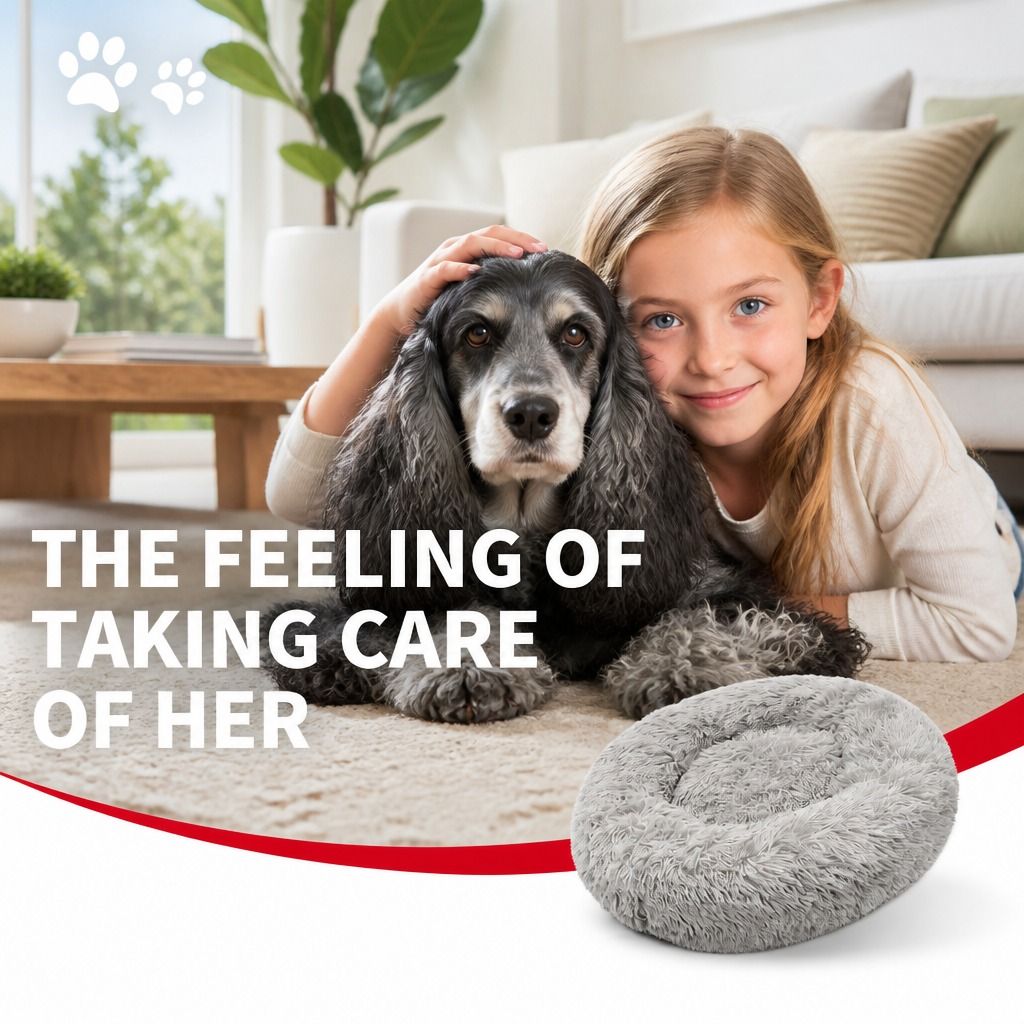 Pet Dog Bed Bedding Warm Plush Round Comfort Dog Nest Light Grey kennel XL 100cm