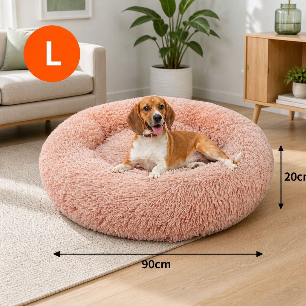 Pet Dog Bedding Warm Plush Round Comfortable Nest Comfy Sleeping kennel Pink Large 90cm