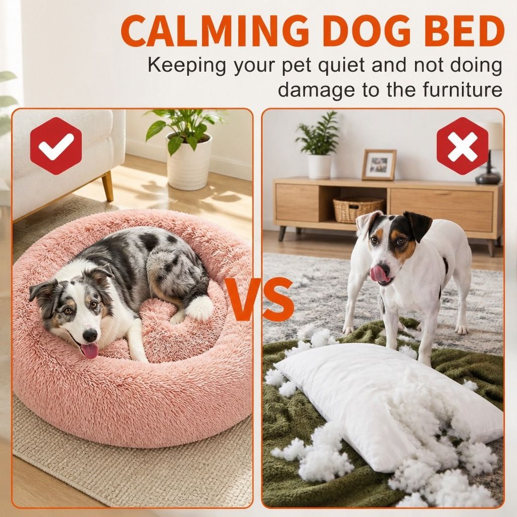 Pet Dog Bedding Warm Plush Round Comfortable Nest Comfy Sleeping kennel Pink Large 90cm