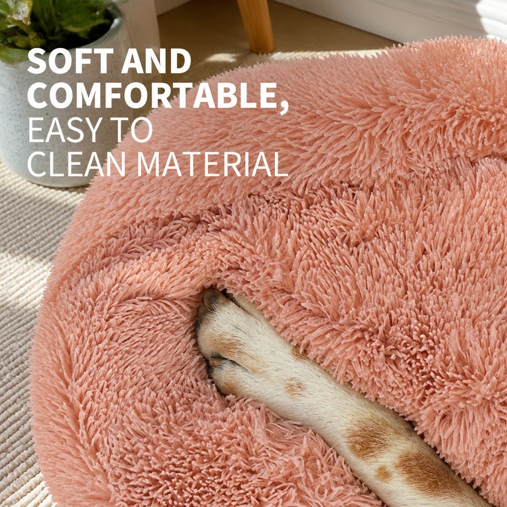 Pet Dog Bedding Warm Plush Round Comfortable Nest Comfy Sleeping kennel Pink Large 90cm