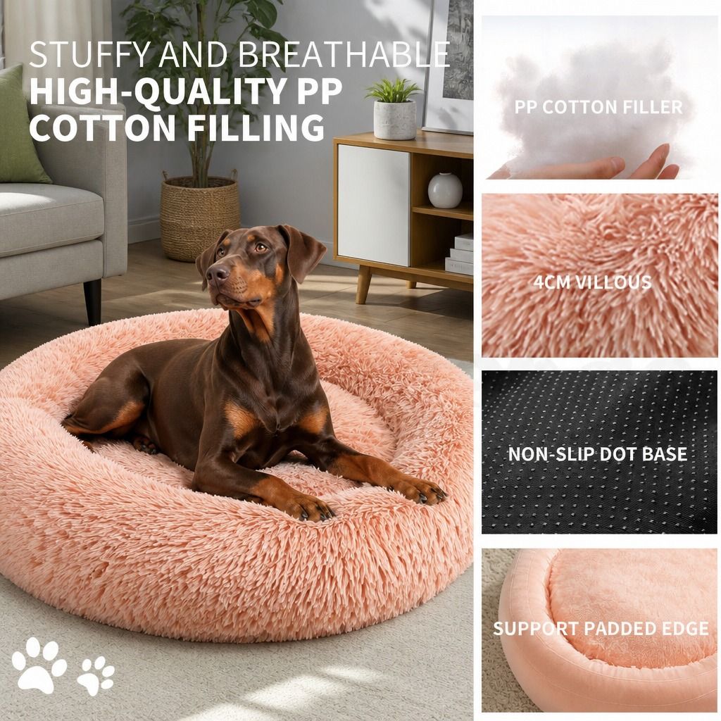 Pet Dog Bedding Warm Plush Round Comfortable Nest Comfy Sleeping kennel Pink Large 90cm