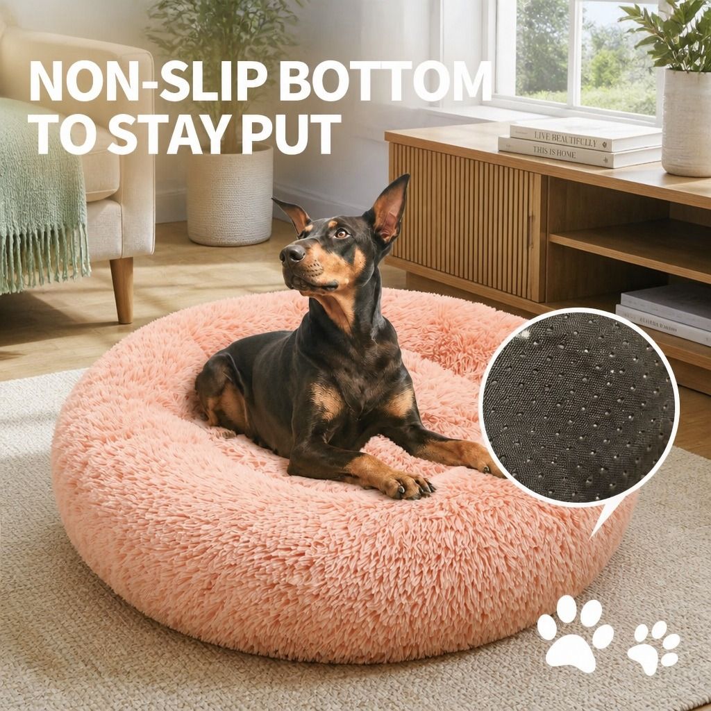 Pet Dog Bedding Warm Plush Round Comfortable Nest Comfy Sleeping kennel Pink Large 90cm