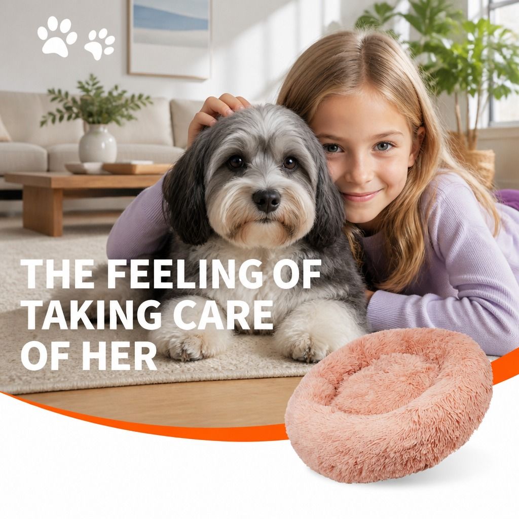 Pet Dog Bedding Warm Plush Round Comfortable Nest Comfy Sleeping kennel Pink Large 90cm