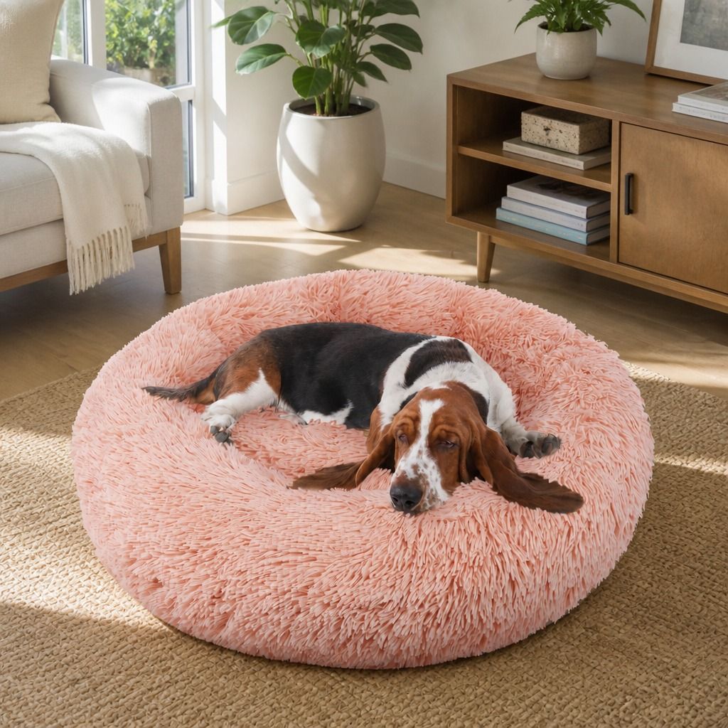 Pet Dog Bedding Warm Plush Round Comfortable Nest Comfy Sleeping kennel Pink Large 90cm