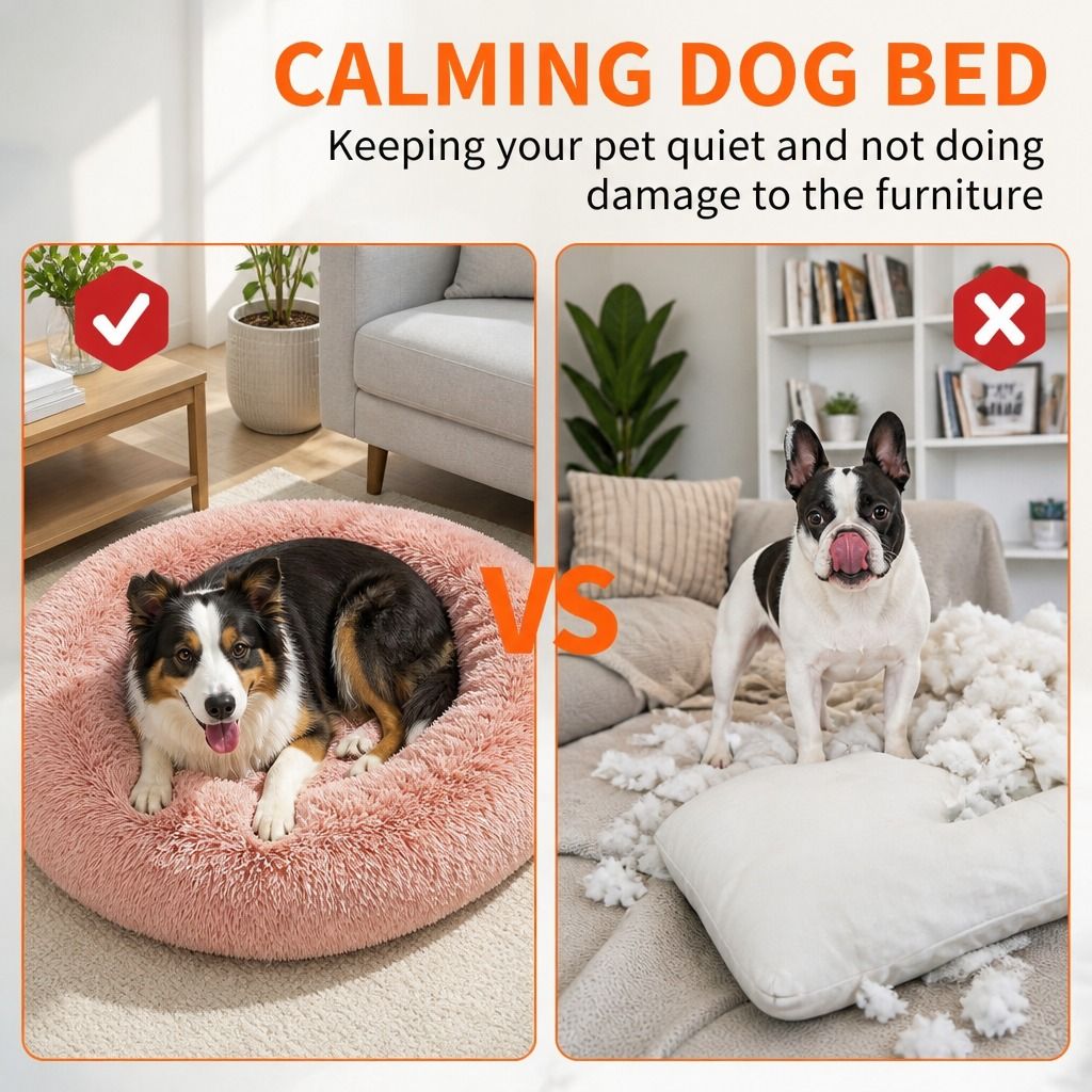 Pet Dog Bedding Warm Plush Round Comfortable Nest Comfy Sleep kennel Pink M 70cm