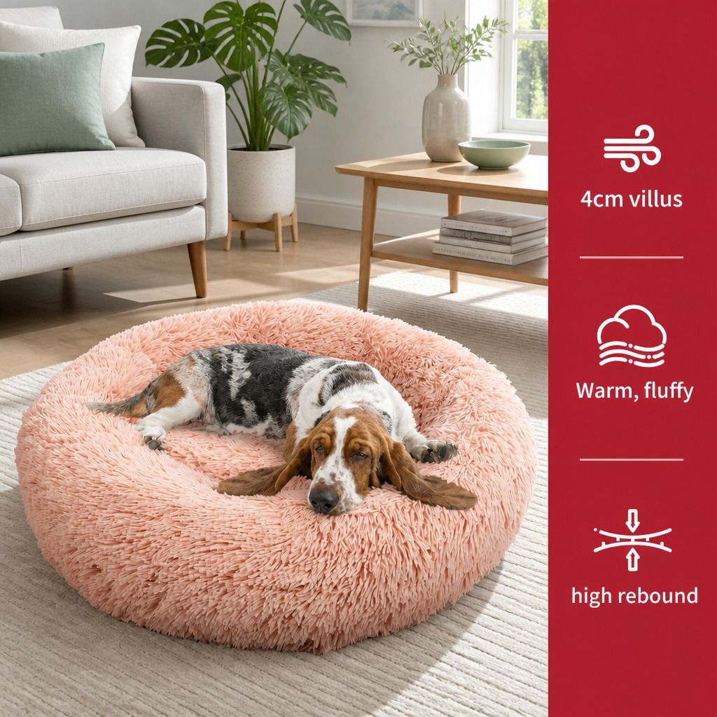 Pet Dog Bedding Warm Plush Round Comfortable Nest Comfy Sleep kennel Pink M 70cm