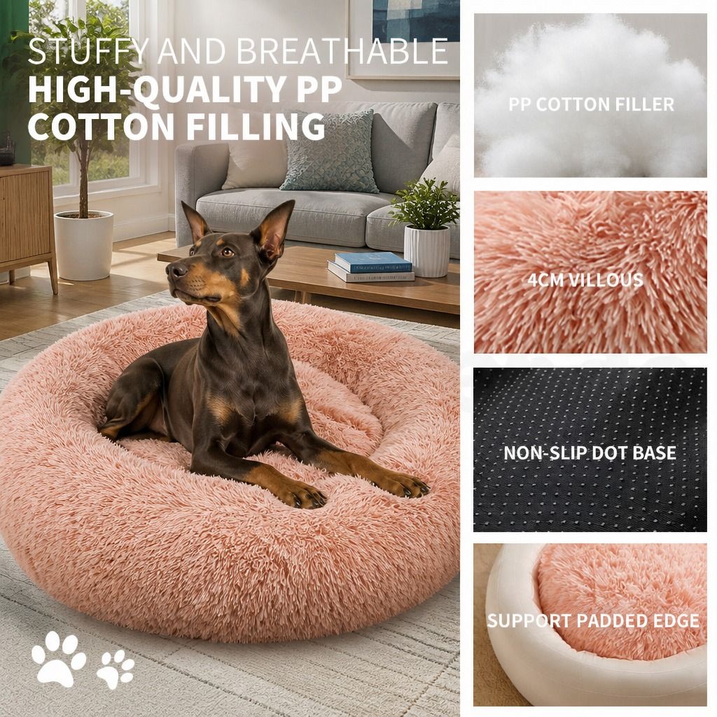 Pet Dog Bedding Warm Plush Round Comfortable Nest Comfy Sleep kennel Pink M 70cm