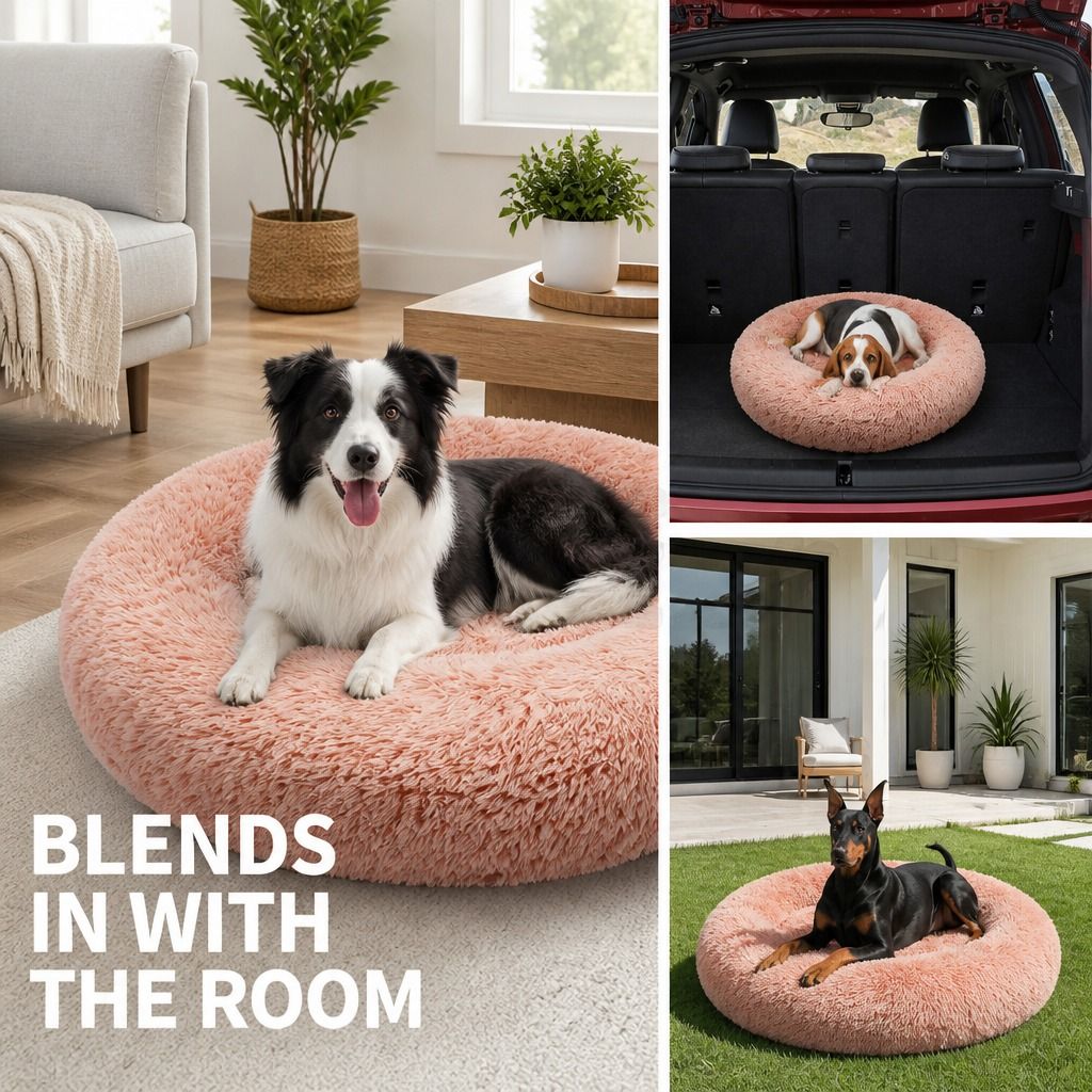 Pet Dog Bedding Warm Plush Round Comfortable Nest Comfy Sleep kennel Pink M 70cm