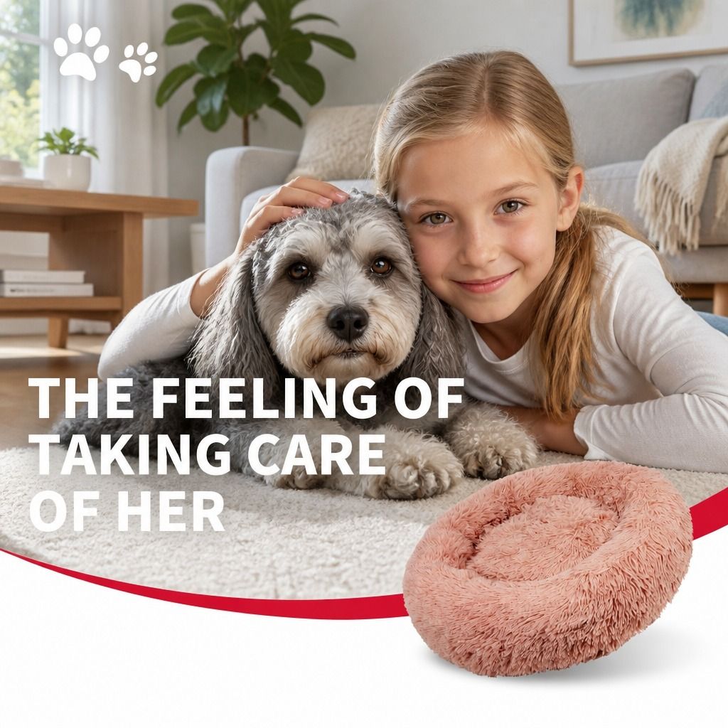 Pet Dog Bedding Warm Plush Round Comfortable Nest Comfy Sleep kennel Pink M 70cm