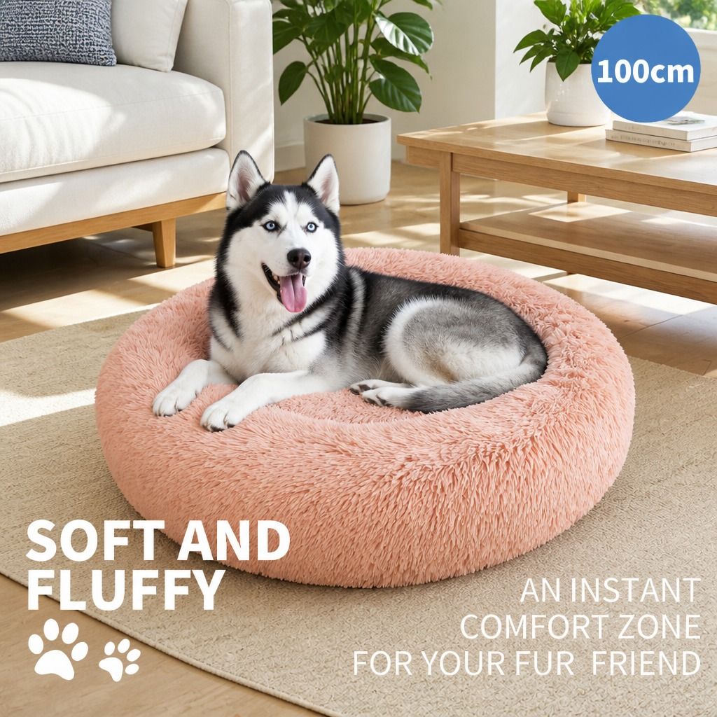 Pet Dog Bedding Warm Plush Round Comfortable Nest Comfy Sleep kennel Pink XL 100