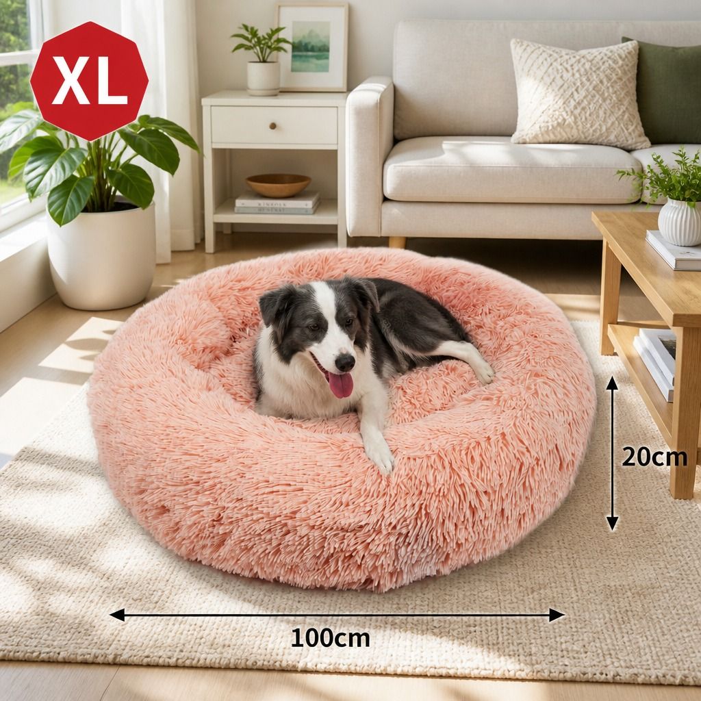 Pet Dog Bedding Warm Plush Round Comfortable Nest Comfy Sleep kennel Pink XL 100
