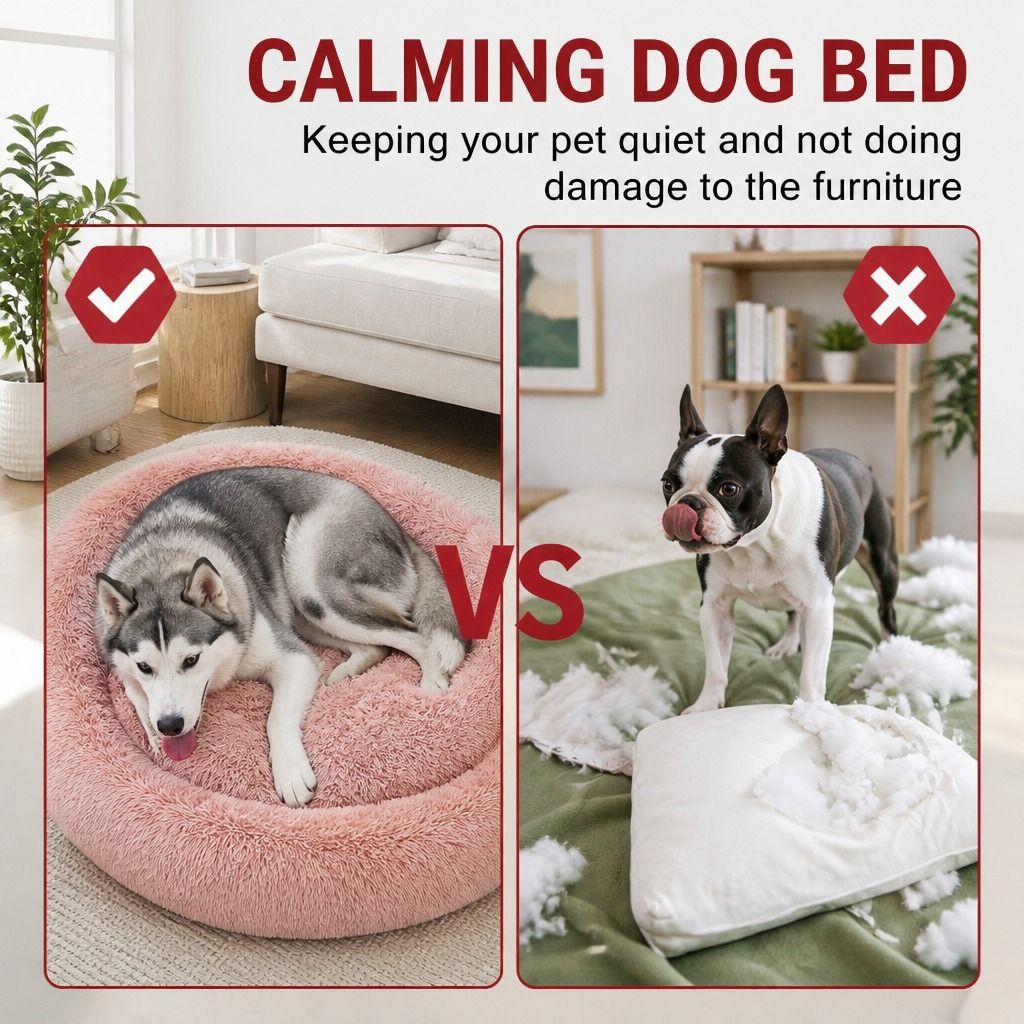 Pet Dog Bedding Warm Plush Round Comfortable Nest Comfy Sleep kennel Pink XL 100