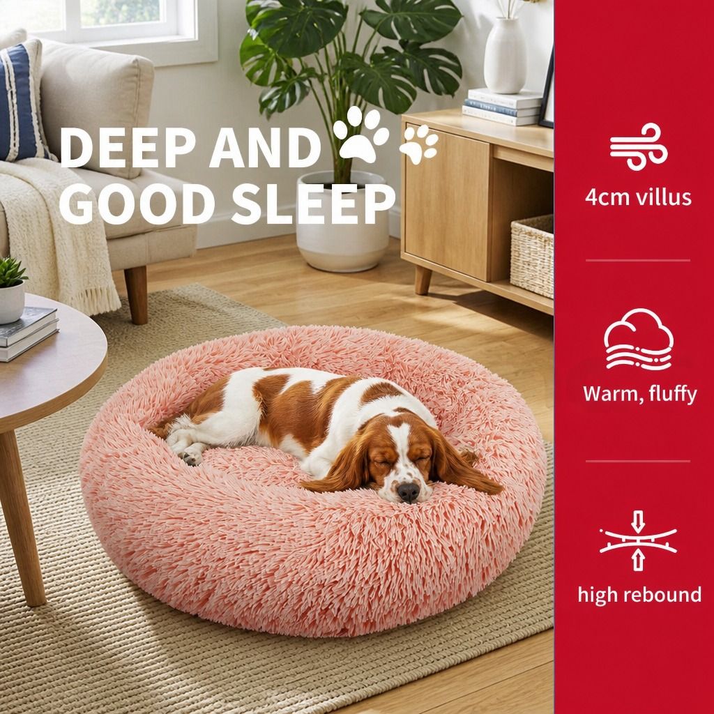Pet Dog Bedding Warm Plush Round Comfortable Nest Comfy Sleep kennel Pink XL 100