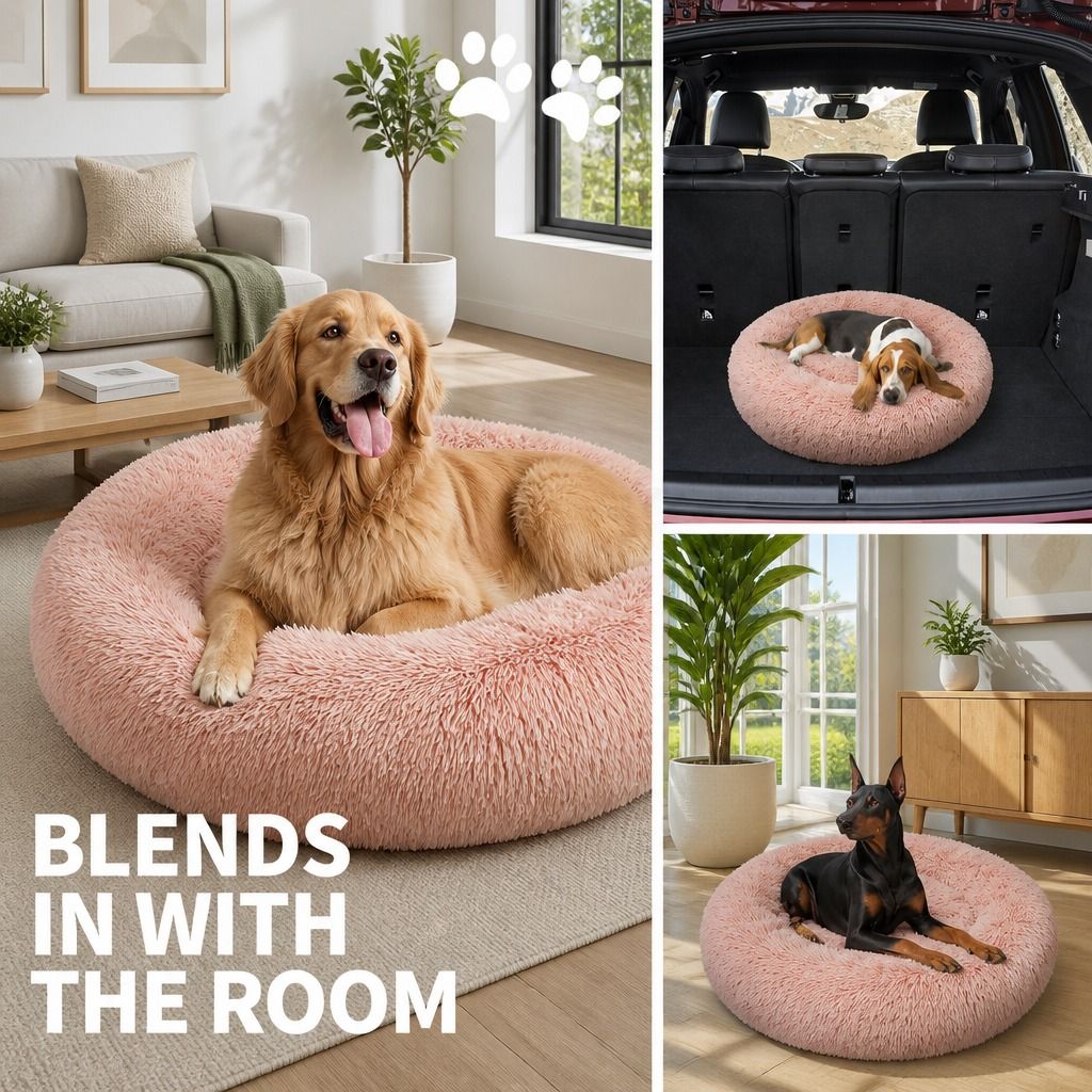 Pet Dog Bedding Warm Plush Round Comfortable Nest Comfy Sleep kennel Pink XL 100