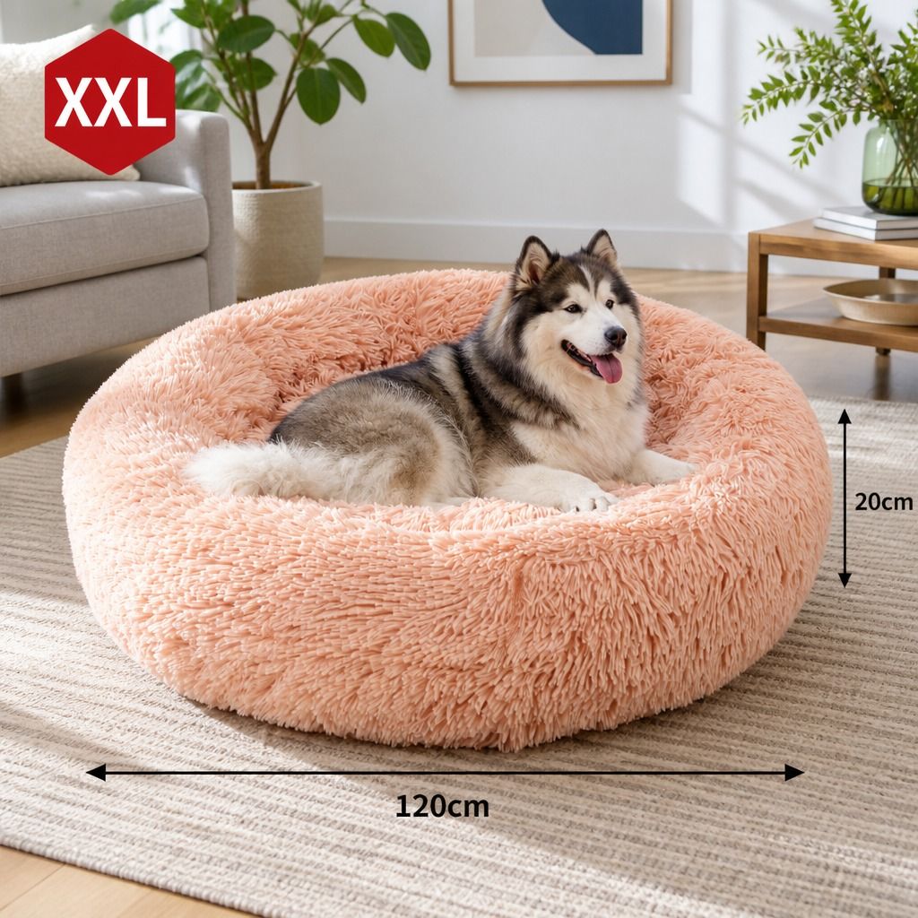 Pet Dog Bedding Warm Plush Round Comfortable Nest Comfy Sleep kennel Pink XXL