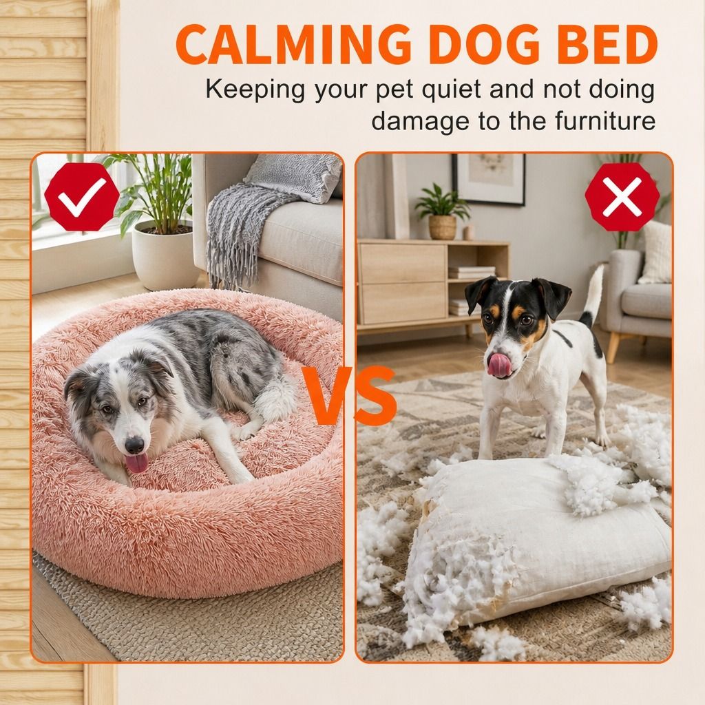 Pet Dog Bedding Warm Plush Round Comfortable Nest Comfy Sleep kennel Pink XXL
