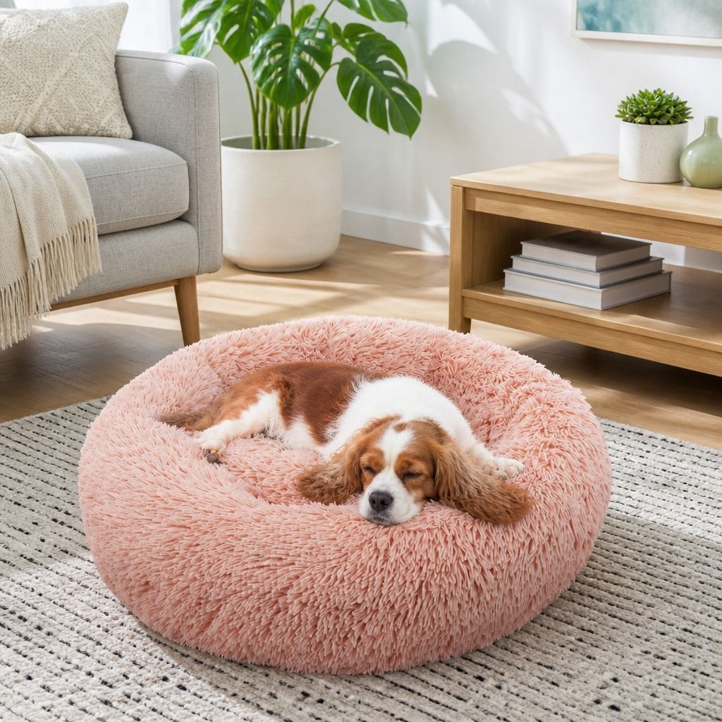 Pet Dog Bedding Warm Plush Round Comfortable Nest Comfy Sleep kennel Pink XXL